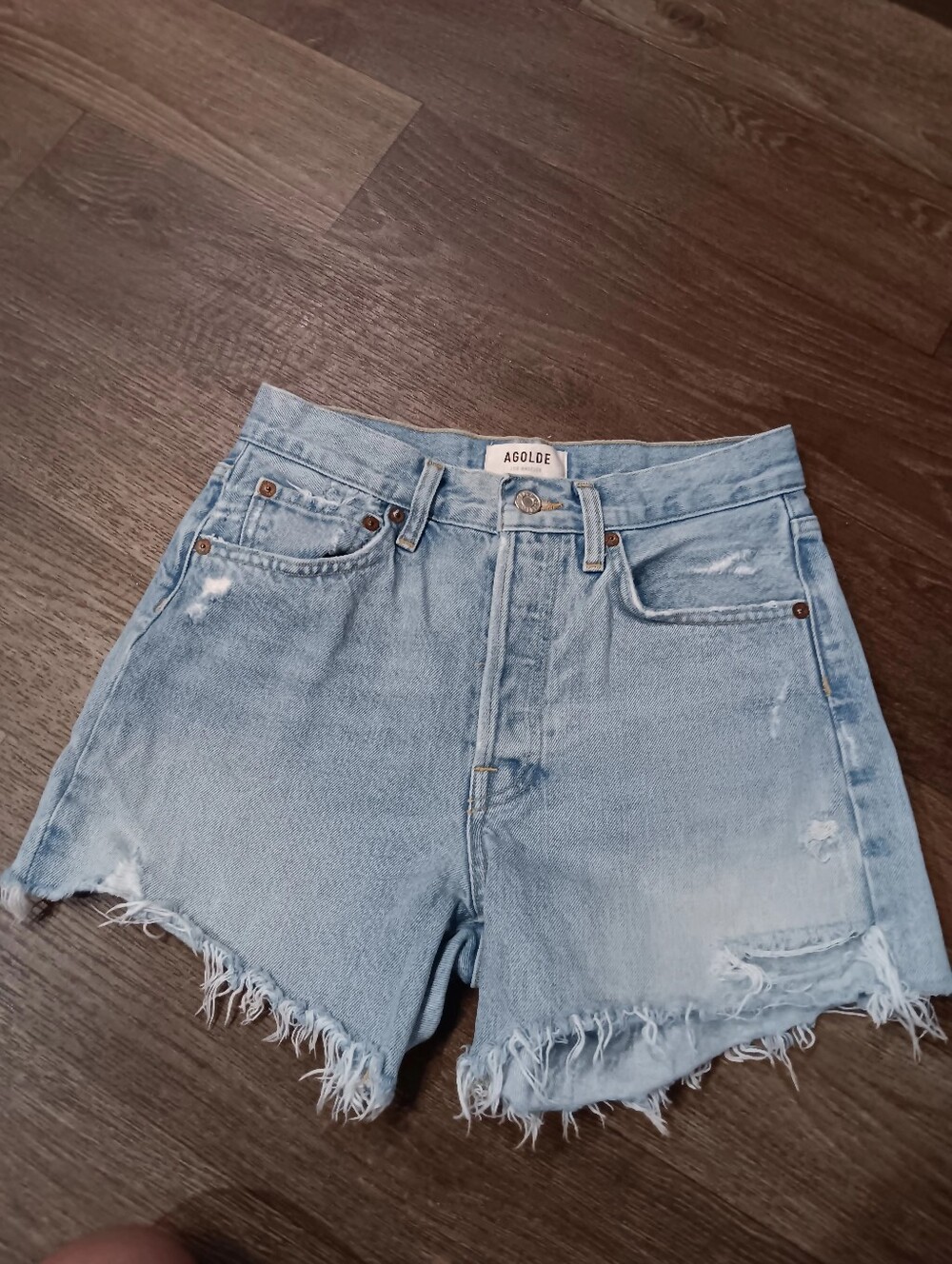 Agolde Light Blue Distressed High-Rise Denim Shorts Sz 24